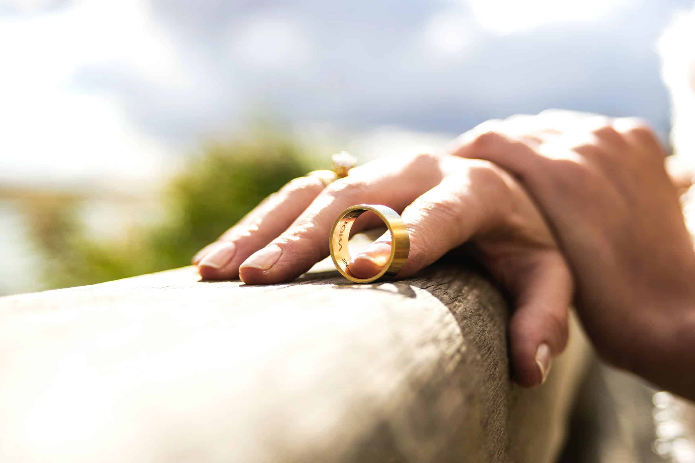 Wedding ring being removed.